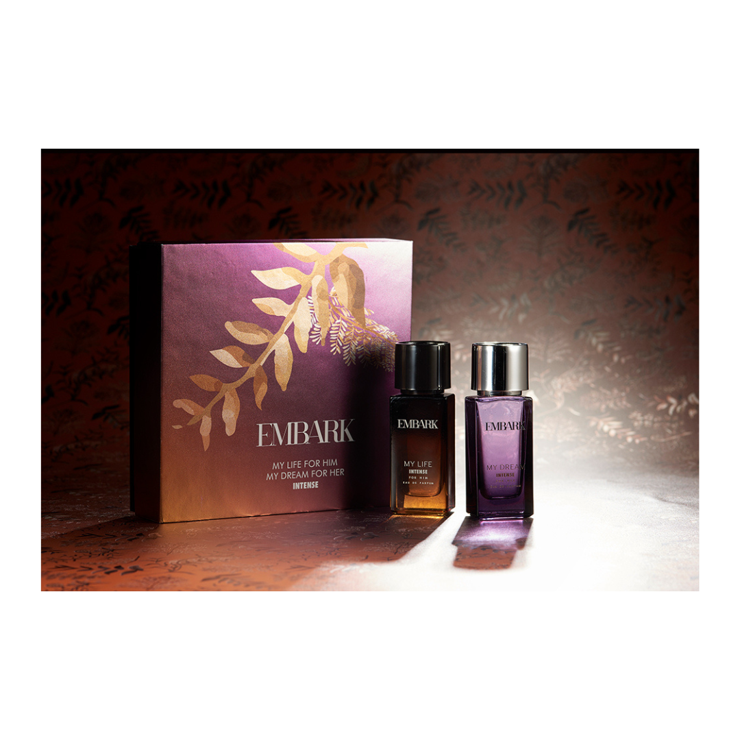 2-Piece Giftset - My Life Intense For Him &amp; My Dream Intense For Her - Eau De Parfum (EDP) Embark Perfumes Best Perfume for men Best Perfume for women Buy Perfume Online Best Perfume for Her Best Perfume for Her Long Lasting Perfumes